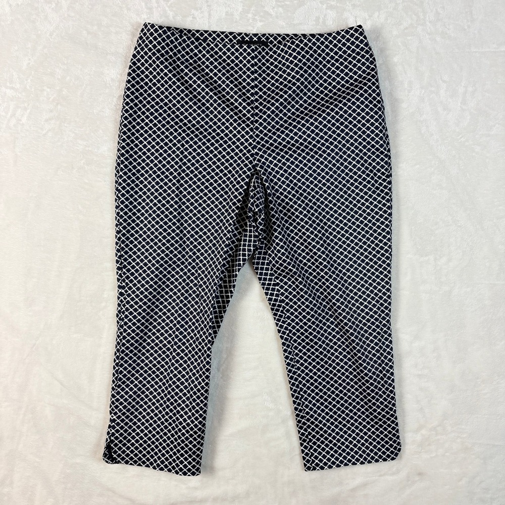 Talbots Heritage Ankle Pants Womens 12P Navy White Geometric Excellent Side Zip
